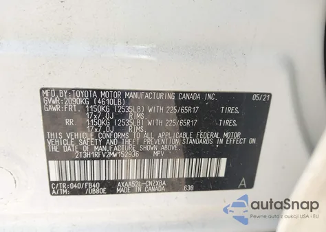 2021 Toyota Rav4 Le from USA, damaged, VIN 2T3H1RFV2MW152936
